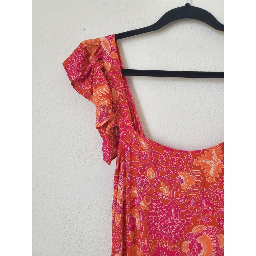 House of Harlow 1960 Maxi Dress Pink Orange Floral Ruffle Sleeve M Bohemian - Picture 3 of 13